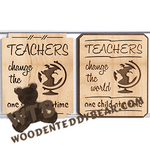 Finished example of Teachers Change The World | A Fretwork Scroll Saw Pattern from The Wooden Teddy Bear