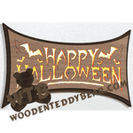 Finished example of Lighted Happy Halloween with Bats | A Fretwork Scroll Saw Pattern from The Wooden Teddy Bear