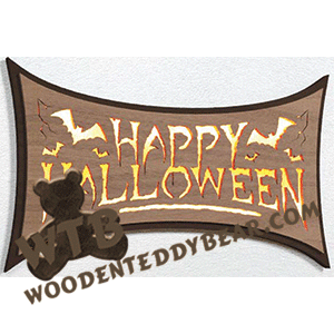 Finished example of Lighted Happy Halloween with Bats | A Fretwork Scroll Saw Pattern from The Wooden Teddy Bear