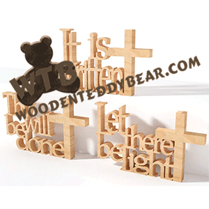 Finished example of Christian Standing Word Art Set 10 | A Fretwork Scroll Saw Pattern from The Wooden Teddy Bear