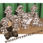 Finished example of Bustling Christmas Elves | A Fretwork Scroll Saw Pattern from The Wooden Teddy Bear