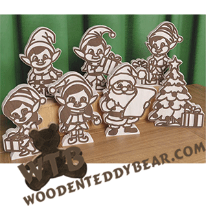 Finished example of Bustling Christmas Elves | A Fretwork Scroll Saw Pattern from The Wooden Teddy Bear