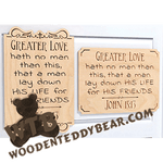 Finished example of Greater Love Hath No Man | A Fretwork Scroll Saw Pattern from The Wooden Teddy Bear