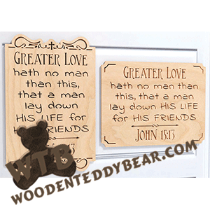 Finished example of Greater Love Hath No Man | A Fretwork Scroll Saw Pattern from The Wooden Teddy Bear