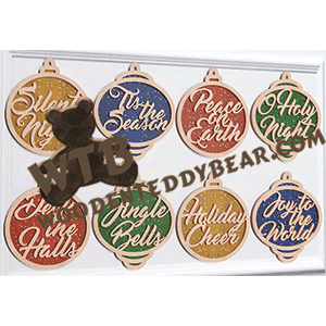 Finished example of Christmas Spirit Script Ball Ornaments | A Fretwork Scroll Saw Pattern from The Wooden Teddy Bear