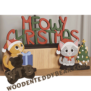 Finished example of Meowy Christmas Kittens Segmentation Set | A Fretwork Scroll Saw Pattern from The Wooden Teddy Bear