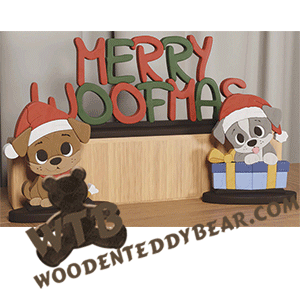 Finished example of Merry Woofmas Puppies Segmentation Set | A Fretwork Scroll Saw Pattern from The Wooden Teddy Bear