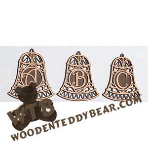 Finished example of Layered Monogram Bell Ornaments | A Fretwork Scroll Saw Pattern from The Wooden Teddy Bear