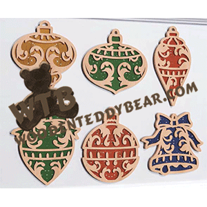 Finished example of Flourish Bauble Ornaments | A Fretwork Scroll Saw Pattern from The Wooden Teddy Bear
