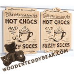 Finished example of Hot Chocs & Fuzzy Socks | A Fretwork Scroll Saw Pattern from The Wooden Teddy Bear
