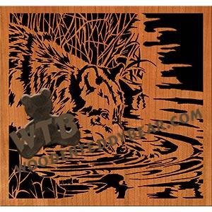 Wolf Drinking advanced fretwork scroll saw pattern | The Wooden Teddy Bear