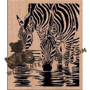 Zebras Drinking advanced fretwork scroll saw pattern | The Wooden Teddy Bear