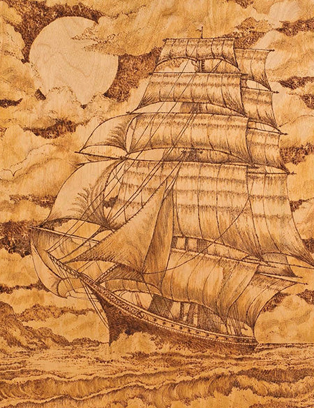Pyrography Boats Pyrography Patterns Ships Wood Burned Moon Mandala On Oak Jes Hooper