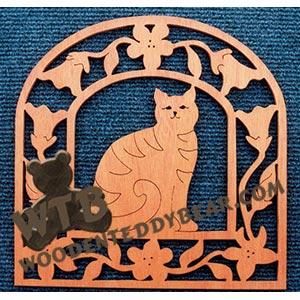 Cat & Flowers fretwork scroll saw pattern | The Wooden Teddy Bear