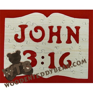 John 3:16 Puzzle | Fretwork Scroll Saw Pattern | Wooden Teddy Bear