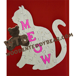 Meow Puzzle | Fretwork Scroll Saw Pattern | Wooden Teddy Bear