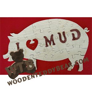 I Love Mud Puzzle | Fretwork Scroll Saw Pattern | Wooden Teddy Bear