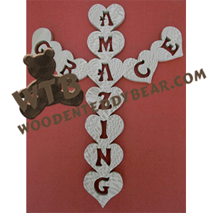 Amazing Grace Heart Cross | Fretwork Scroll Saw Pattern | Wooden Teddy Bear