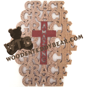 Grace with Amazing Cross | Fretwork Scroll Saw Pattern | Wooden Teddy Bear