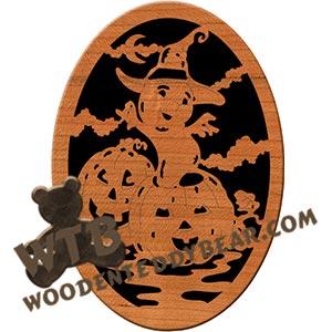 Halloween Ghost in Pumpkin Patch fretwork scroll saw pattern | The Wooden Teddy Bear