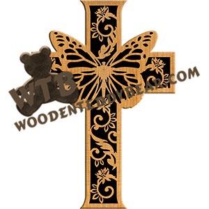 Flowers & Butterfly Cross #1 fretwork scroll saw pattern |The Wooden Teddy Bear