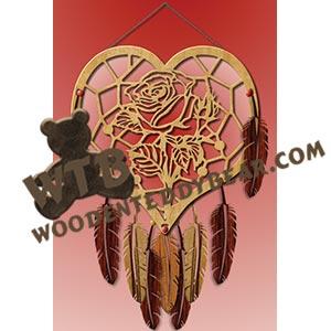 Dreamcatcher Heart with Rose fretwork scroll saw pattern |The Wooden Teddy Bear