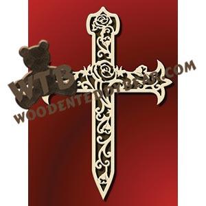 Cross with Roses and Swirls fretwork scroll saw pattern |The Wooden Teddy Bear