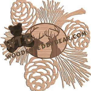 Pinecones with Deer Heads Overlay fretwork scroll saw pattern |The Wooden Teddy Bear