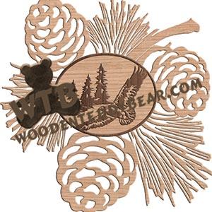Pinecones with Eagle Soaring Overlay fretwork scroll saw pattern |The Wooden Teddy Bear