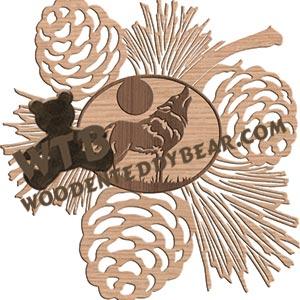 Pinecones with Howling Wolf Overlay fretwork scroll saw pattern |The Wooden Teddy Bear