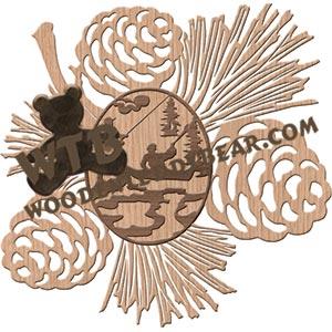 Pinecones with Fishing Scene Overlay fretwork scroll saw pattern |The Wooden Teddy Bear