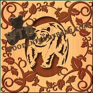 Bear with Leafy Swirl Overlay fretwork scroll saw pattern |The Wooden Teddy Bear