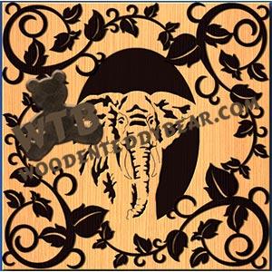 Elephant with Leafy Swirl Overlay fretwork scroll saw pattern |The Wooden Teddy Bear