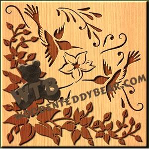 Hummingbirds with Flower & Leaves Overlay fretwork scroll saw pattern |The Wooden Teddy Bear