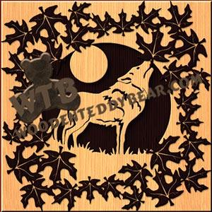Howling wolf with Autumn Leaves Overlay fretwork scroll saw pattern |The Wooden Teddy Bear