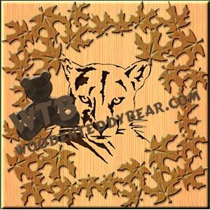 Panther with Autumn Leaves Overlay fretwork scroll saw pattern |The Wooden Teddy Bear