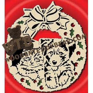 Kitty & Pup Wreath fretwork scroll saw pattern |The Wooden Teddy Bear