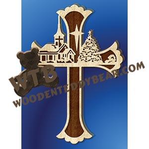 Church at Christmas Cross fretwork scroll saw pattern |The Wooden Teddy Bear