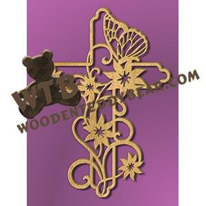 Flowers & Butterfly Cross #3 fretwork scroll saw pattern |The Wooden Teddy Bear