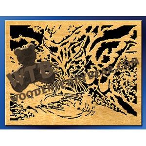 Kitty at Pond fretwork scroll saw pattern |The Wooden Teddy Bear