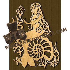 Mermaid on a Shell fretwork scroll saw pattern |The Wooden Teddy Bear