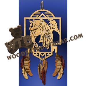 Horse & Eagle in Frame with Feathers fretwork scroll saw pattern |The Wooden Teddy Bear
