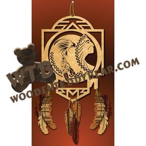 Indian & Hawk in Frame with Feathers fretwork scroll saw pattern |The Wooden Teddy Bear
