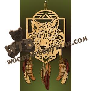 Wolf in Frame with Feathers fretwork scroll saw pattern |The Wooden Teddy Bear