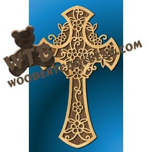 Flowers in a Cross #2 fretwork scroll saw pattern |The Wooden Teddy Bear