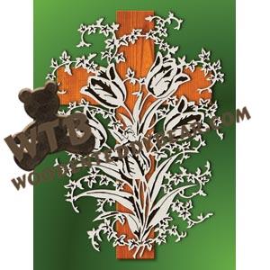 Cross with Tulips fretwork scroll saw pattern |The Wooden Teddy Bear