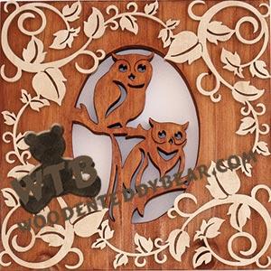 Owls with Leafy Swirl Overlay fretwork scroll saw pattern |The Wooden Teddy Bear