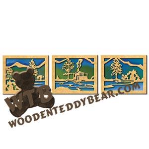 Nature Scene with Cabin Triptych fretwork scroll saw pattern |The Wooden Teddy Bear