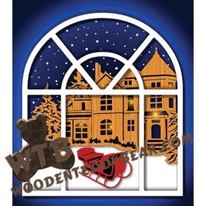 Layered Window House & Snow Scene fretwork scroll saw pattern |The Wooden Teddy Bear
