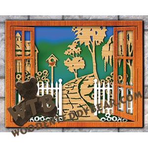 Layered Window Garden Scene fretwork scroll saw pattern |The Wooden Teddy Bear
